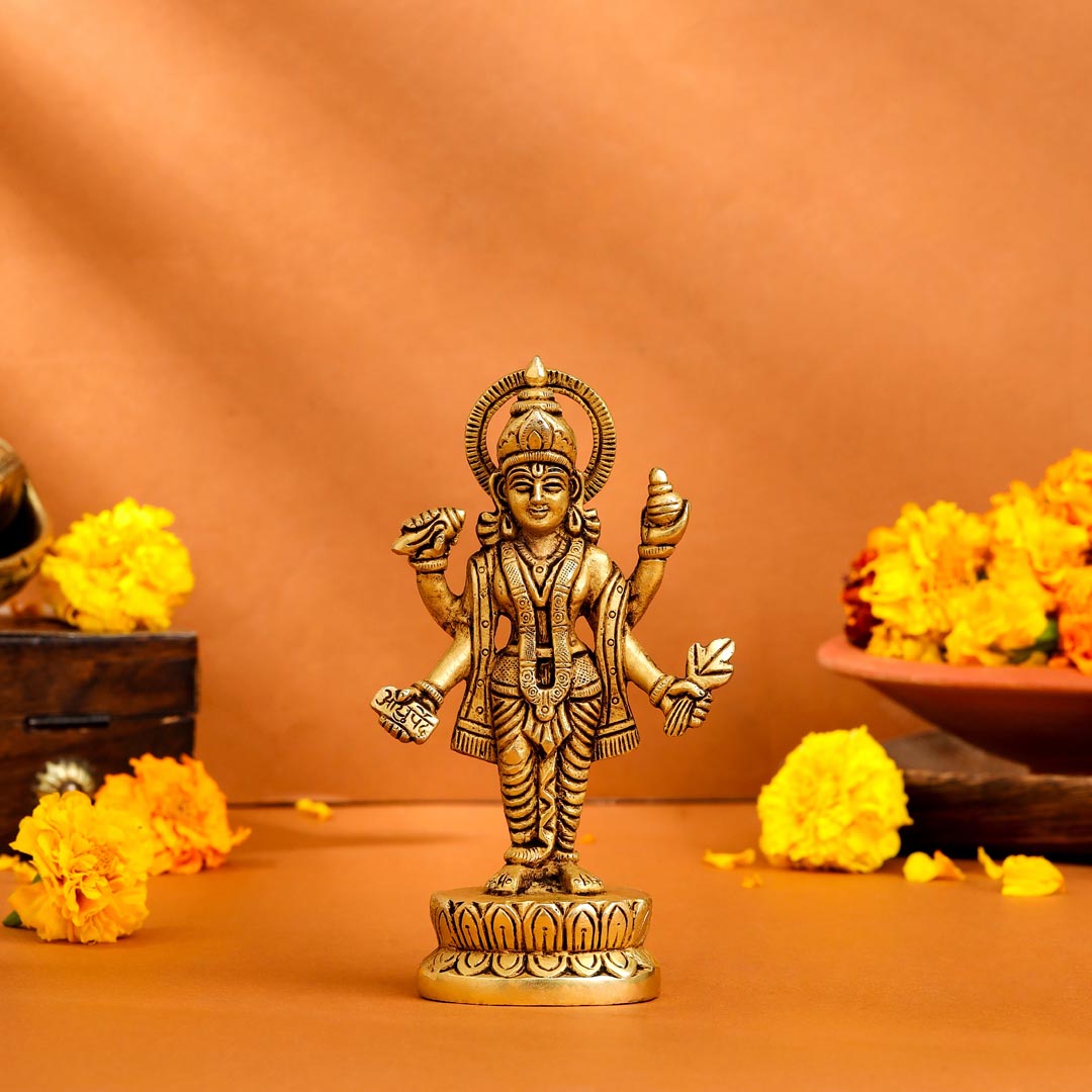 Brass Lord Dhanvantari Idol (6 Inch)