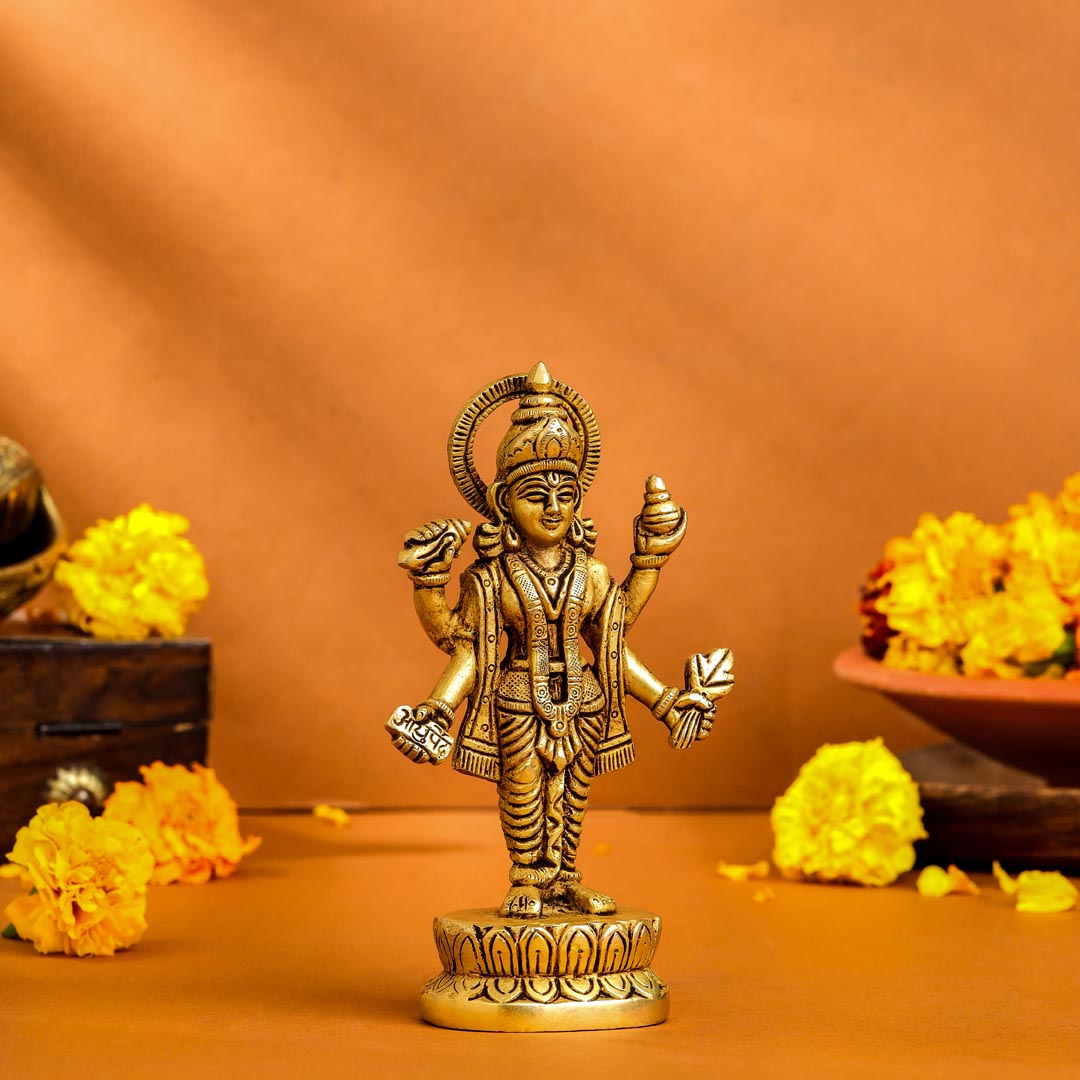 Brass Lord Dhanvantari Idol (6 Inch)