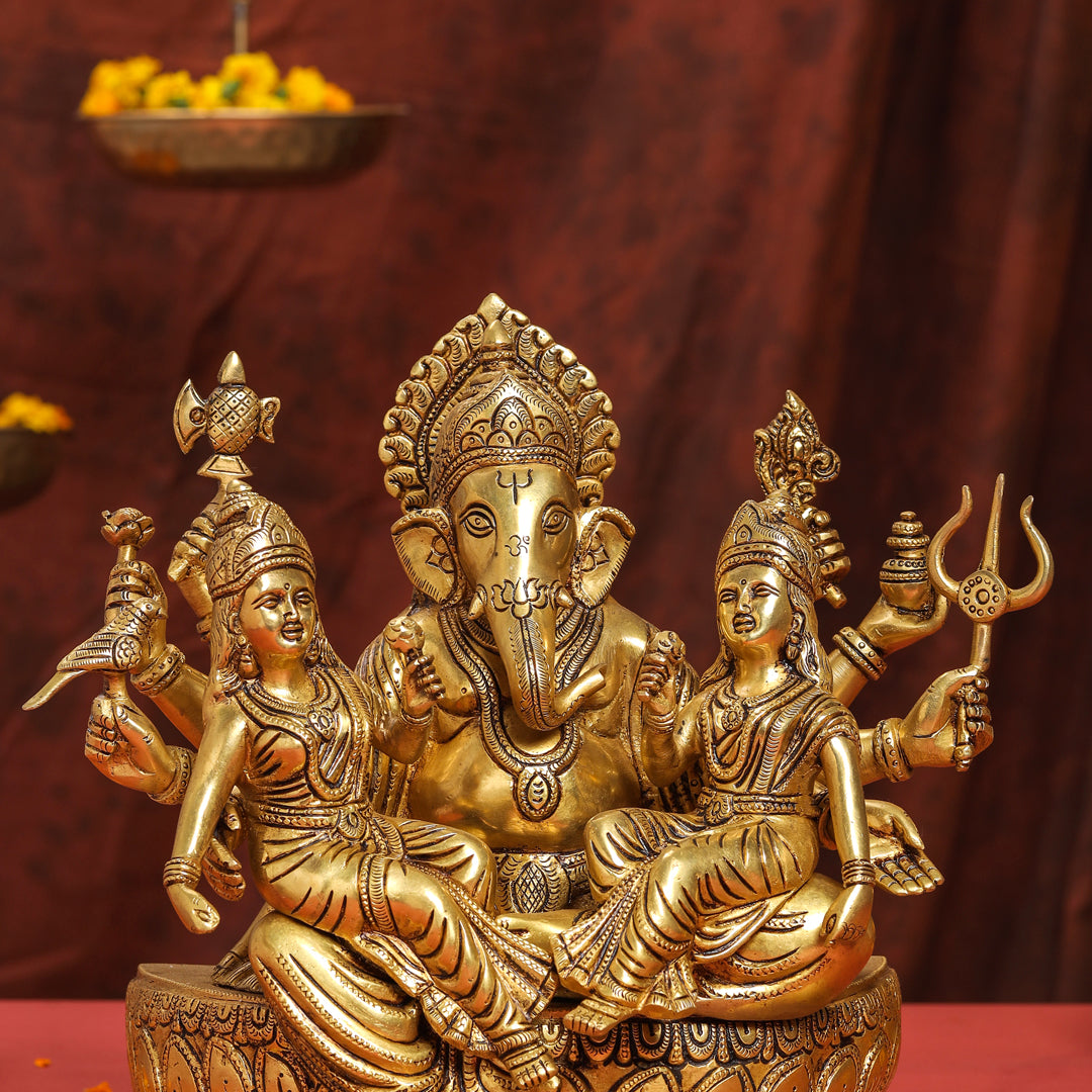 Brass Superfine Ganesha With Riddhi Siddhi Idol (12 Inch)