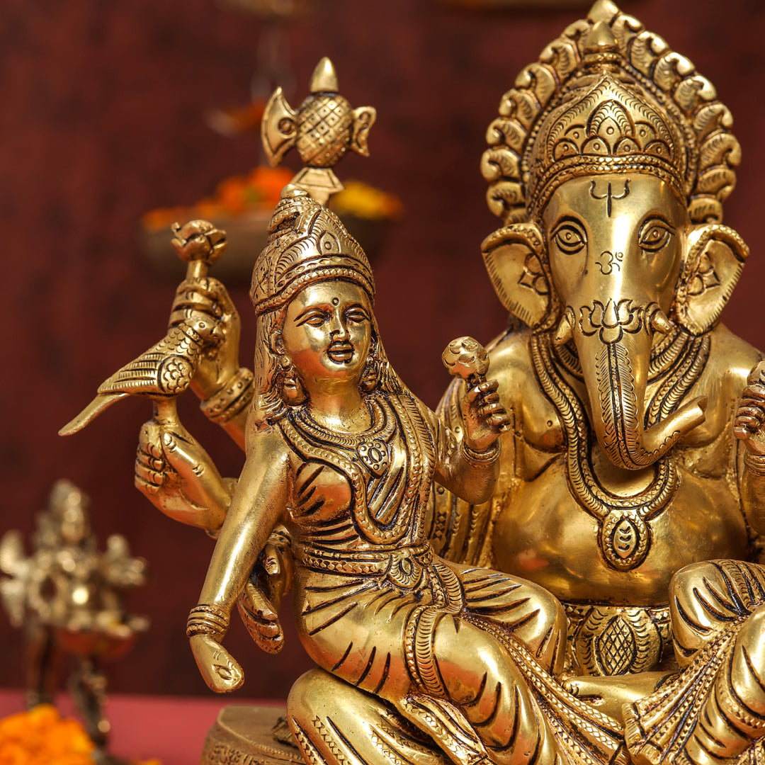 Brass Superfine Ganesha With Riddhi Siddhi Idol (12 Inch)