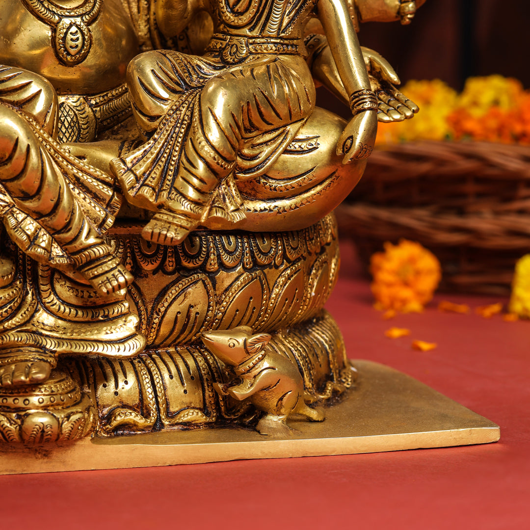 Brass Superfine Ganesha With Riddhi Siddhi Idol (12 Inch)