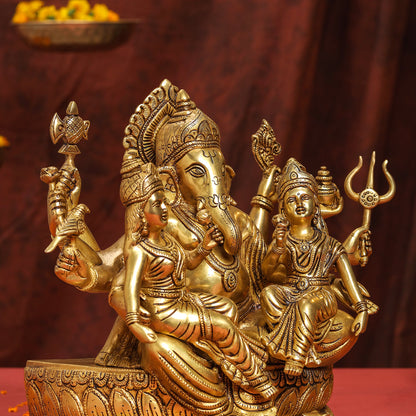 Brass Superfine Ganesha With Riddhi Siddhi Idol (12 Inch)