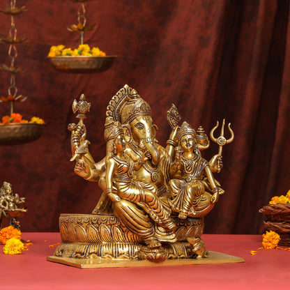Brass Superfine Ganesha With Riddhi Siddhi Idol (12 Inch)