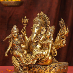 Brass Superfine Ganesha With Riddhi Siddhi Idol (12 Inch)