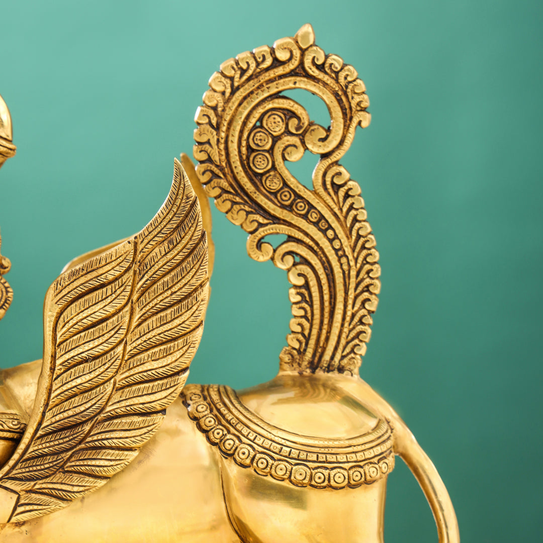 Brass Superfine Kamdhenu Cow With Calf Idol (17 Inch)
