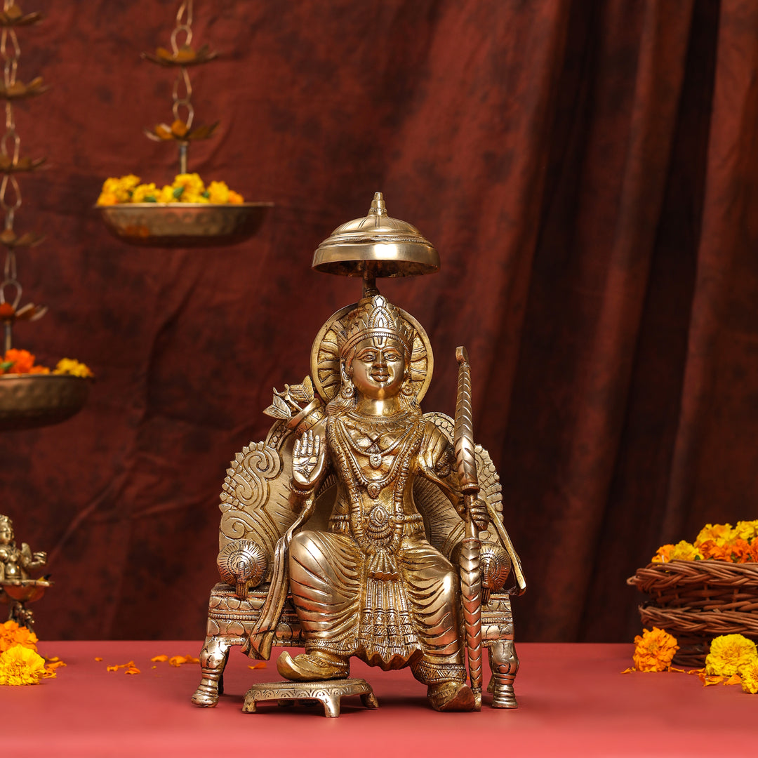 Brass Lord Ram On Throne (Singhasan) Idol (15 Inch)