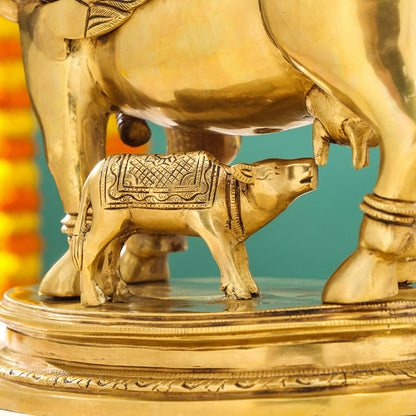 Brass Superfine Kamdhenu Cow With Calf Idol (17 Inch)