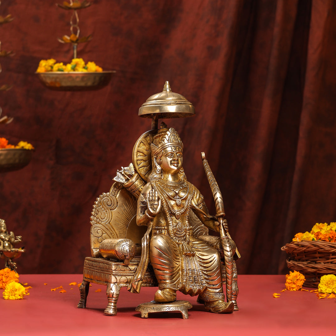 Brass Lord Ram On Throne (Singhasan) Idol (15 Inch)