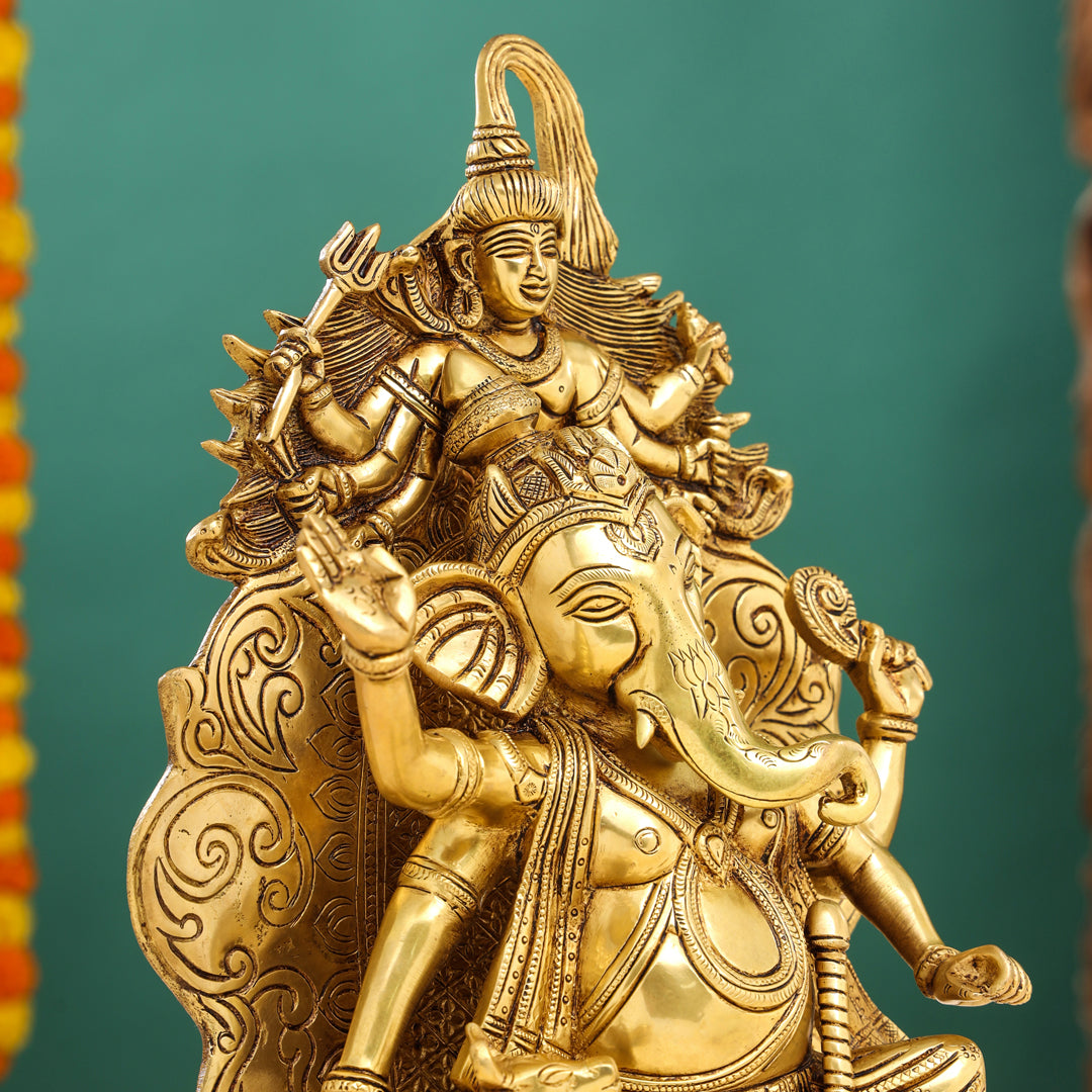 Brass Ganesha On Throne (Singhasan) Idol (16 Inch)