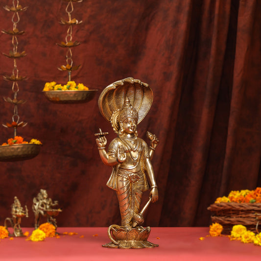 Brass Standing Lord Vishnu Idol (16.5 Inch)