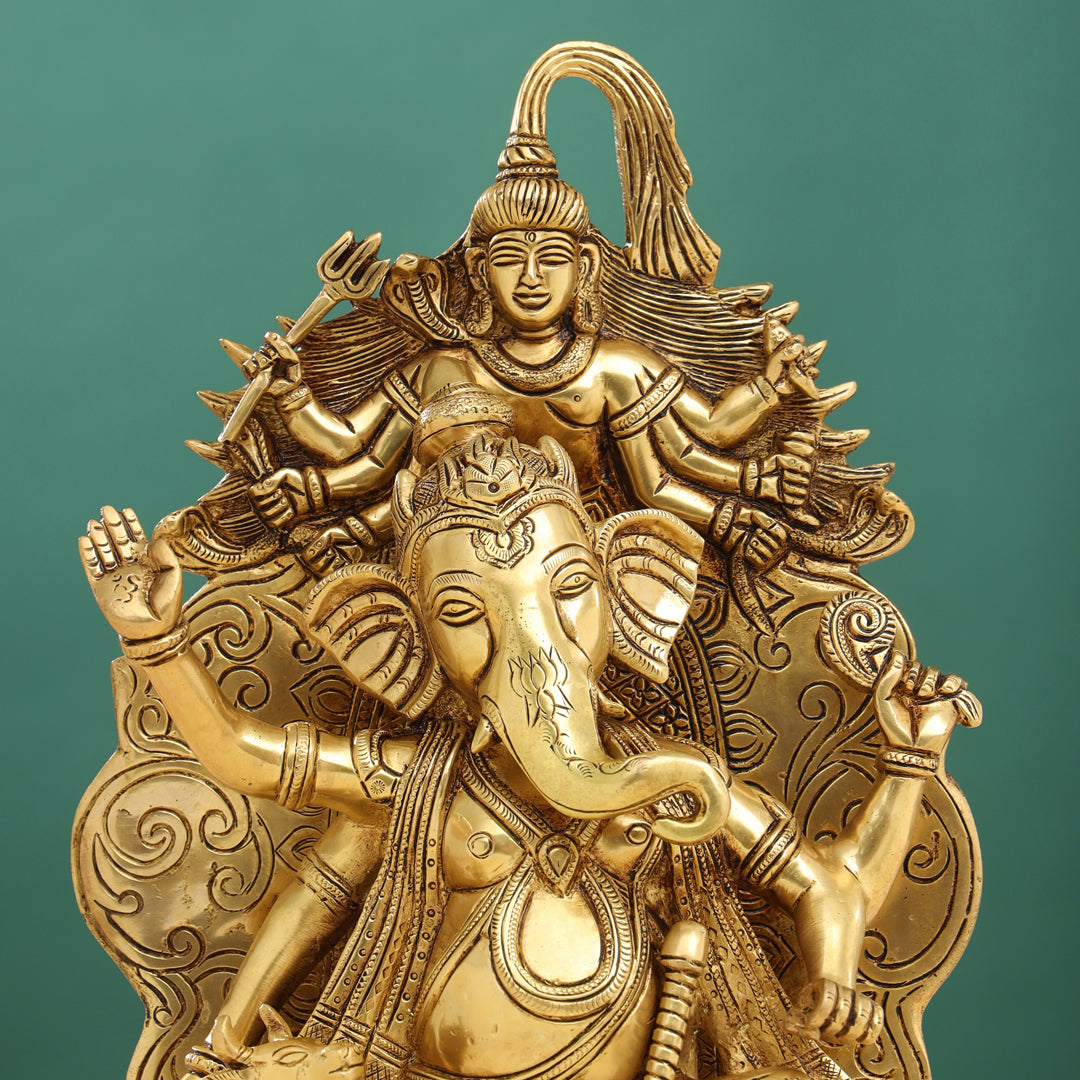 Brass Ganesha On Throne (Singhasan) Idol (16 Inch)