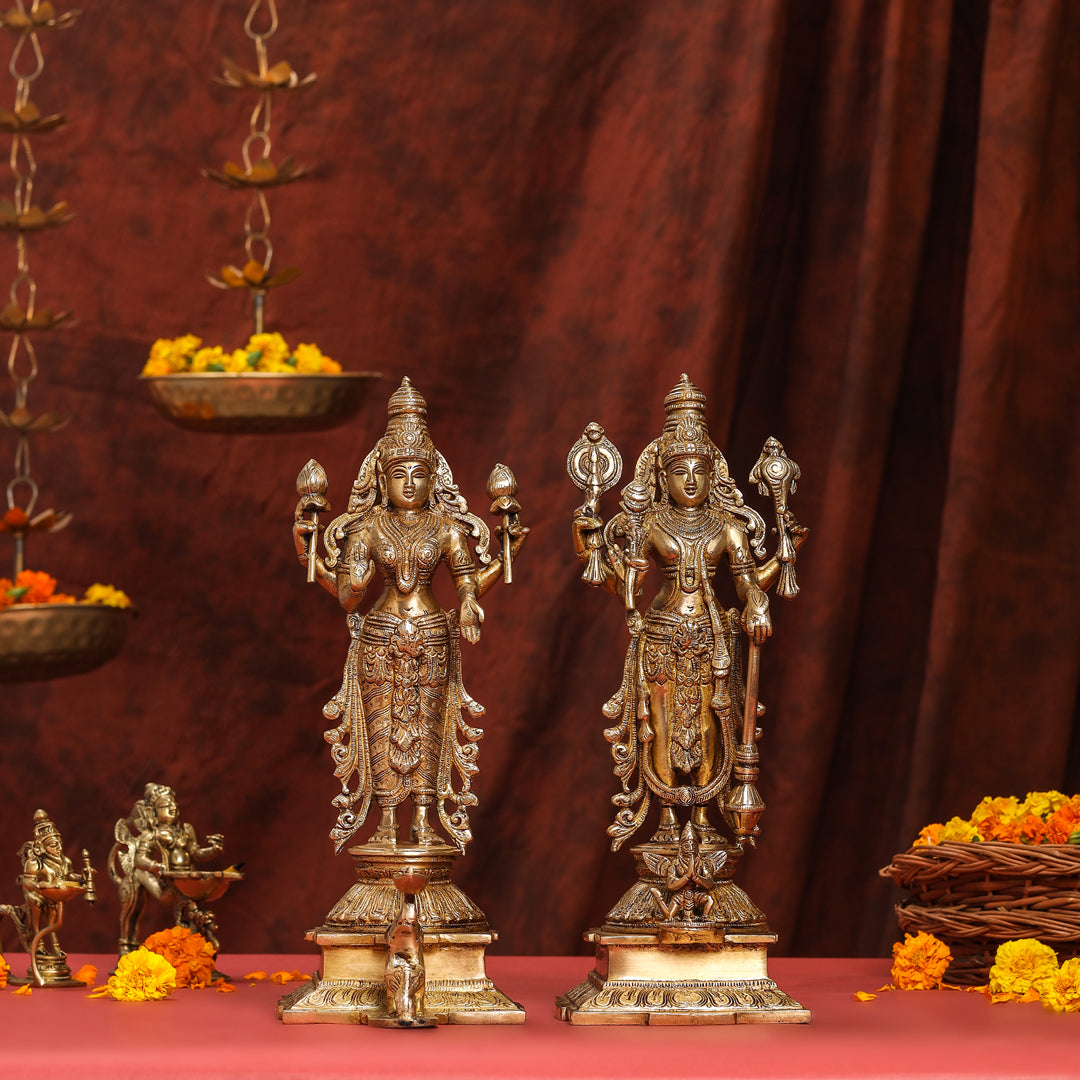 Brass Standing Vishnu Lakshmi Set (15 Inch)