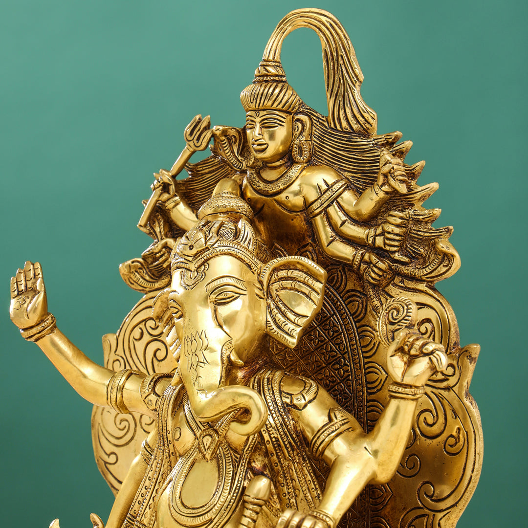 Brass Ganesha On Throne (Singhasan) Idol (16 Inch)