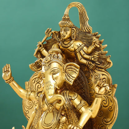 Brass Ganesha On Throne (Singhasan) Idol (16 Inch)
