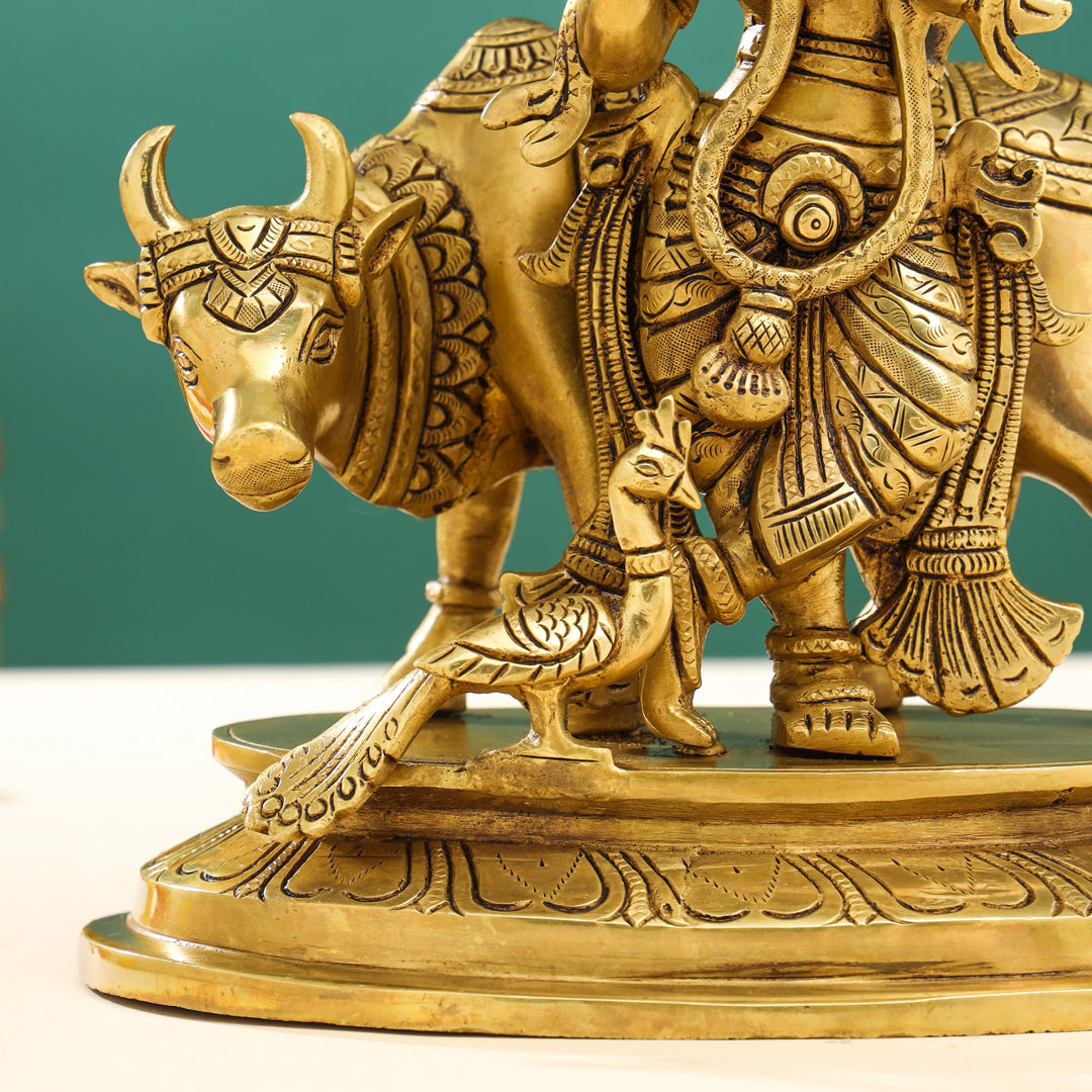 Brass Superfine Lord Krishna With Cow Idol (13 Inch)