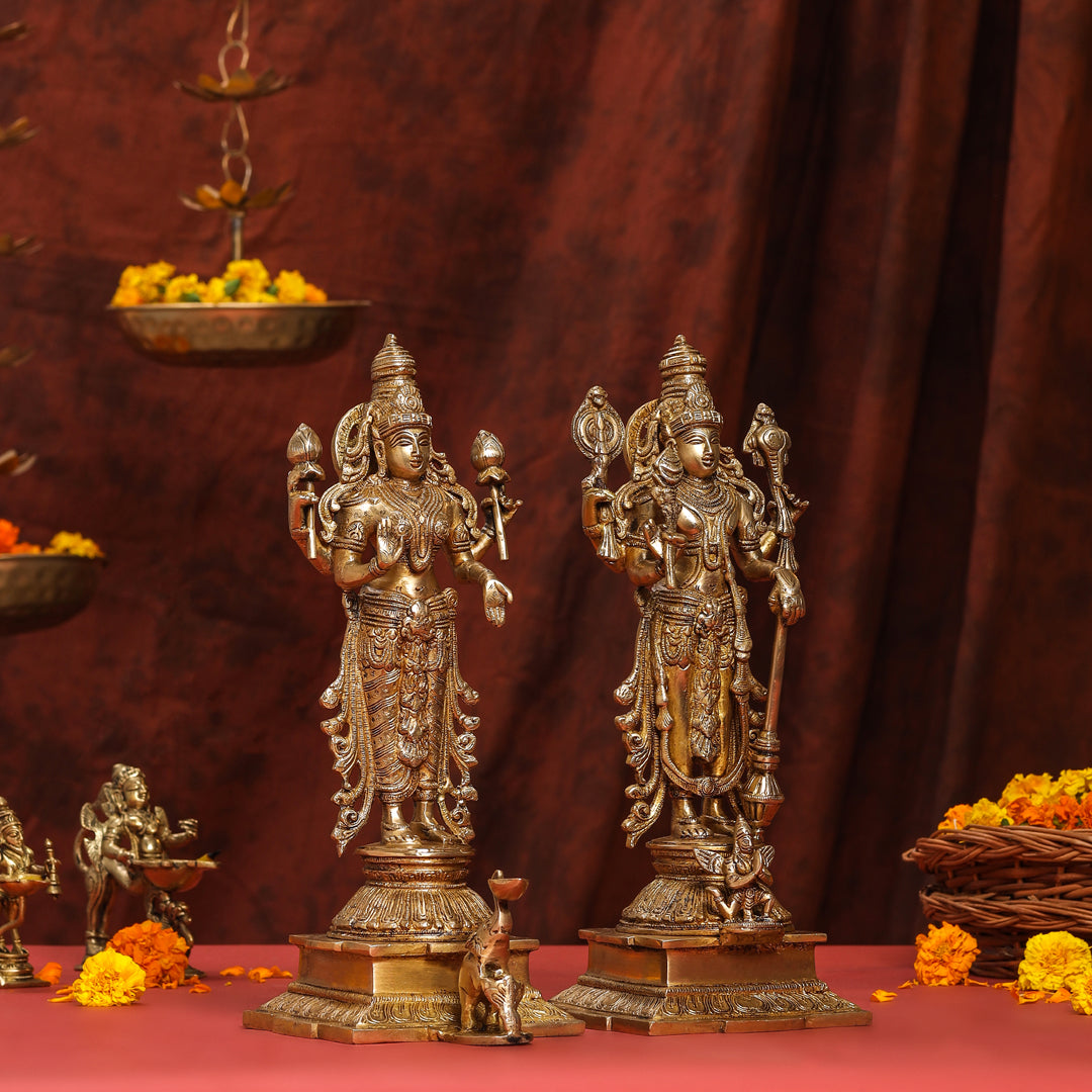 Brass Standing Vishnu Lakshmi Set (15 Inch)
