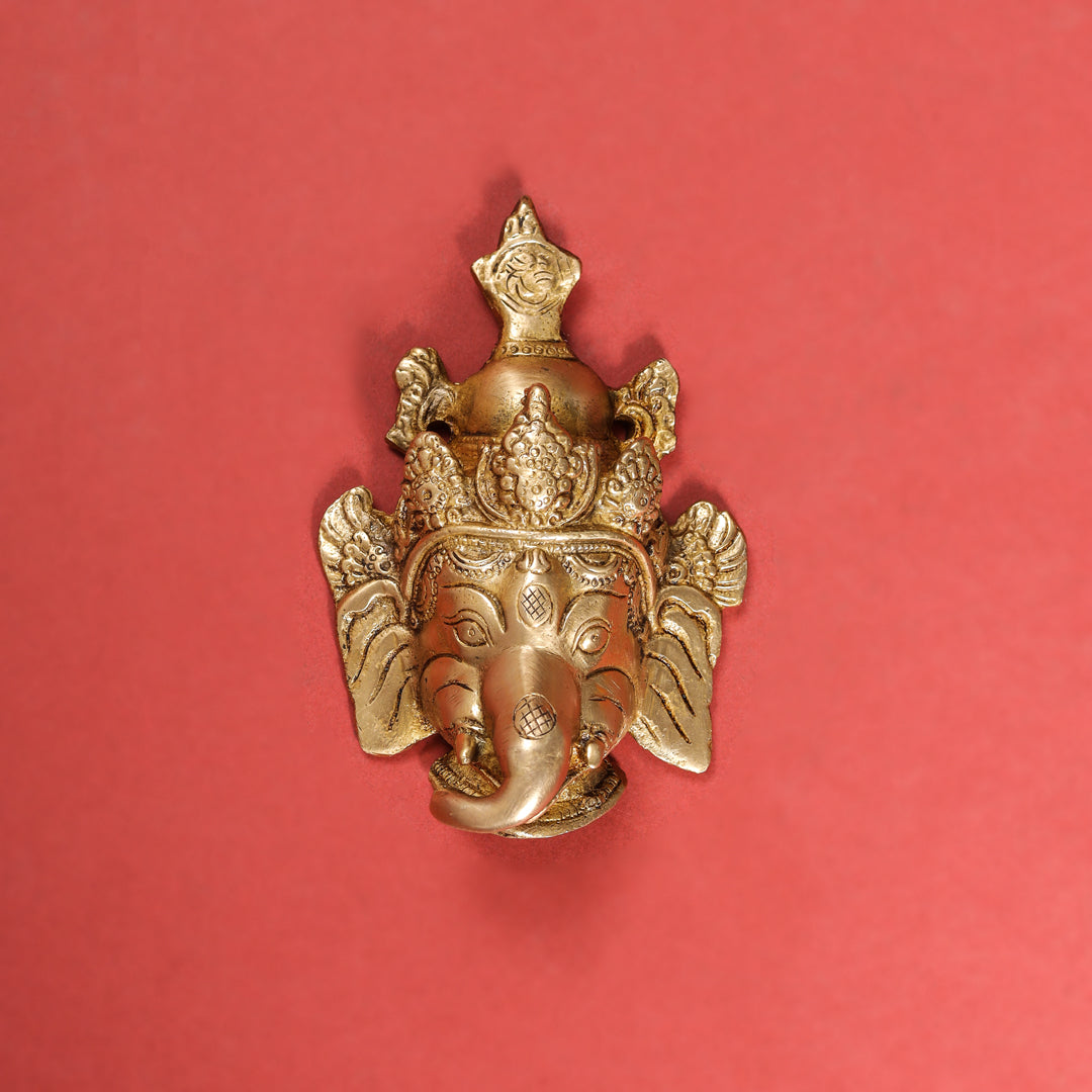 Brass Ganesha Face Wall Hanging (6 Inch)