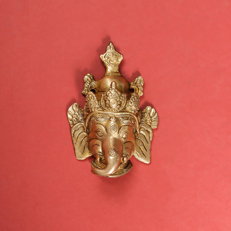 Brass Ganesha Face Wall Hanging (6 Inch)