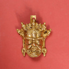 Brass Tibetan Buddhist Mahakala Mask Wall Hanging (5 Inch)
