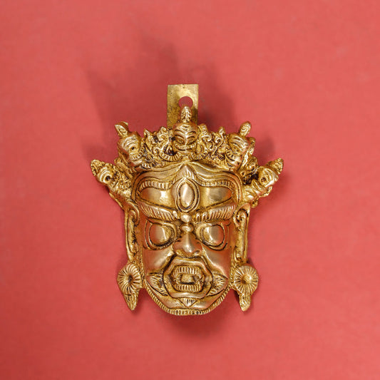 Brass Tibetan Buddhist Mahakala Mask Wall Hanging (5 Inch)