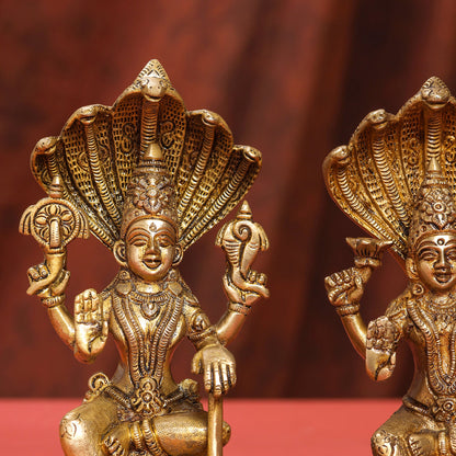 Brass Sitting Vishnu Lakshmi Set (8.5 Inch)