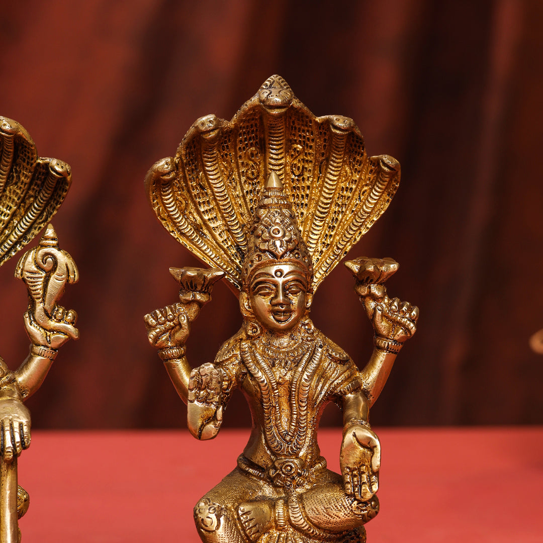 Brass Sitting Vishnu Lakshmi Set (8.5 Inch)