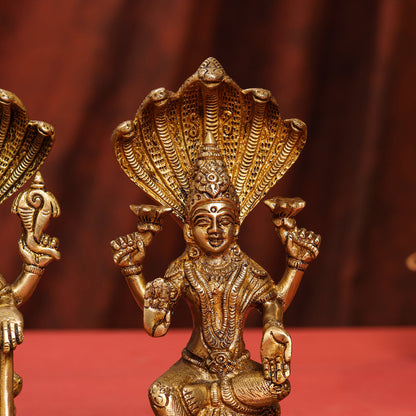 Brass Sitting Vishnu Lakshmi Set (8.5 Inch)