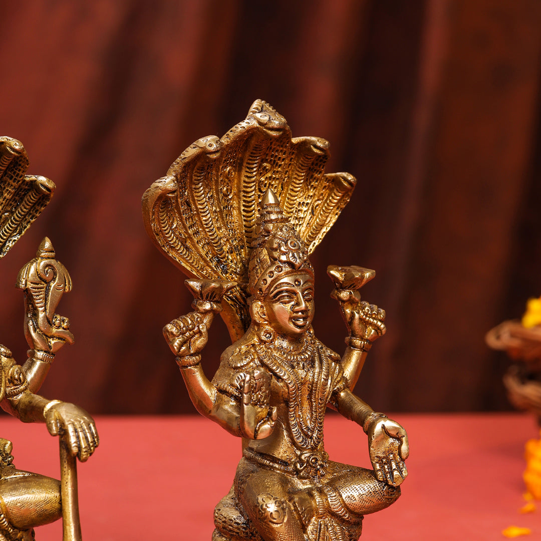 Brass Sitting Vishnu Lakshmi Set (8.5 Inch)
