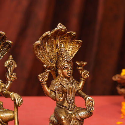 Brass Sitting Vishnu Lakshmi Set (8.5 Inch)