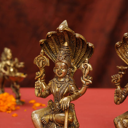 Brass Sitting Vishnu Lakshmi Set (8.5 Inch)