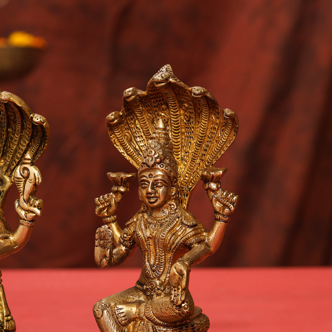 Brass Sitting Vishnu Lakshmi Set (8.5 Inch)