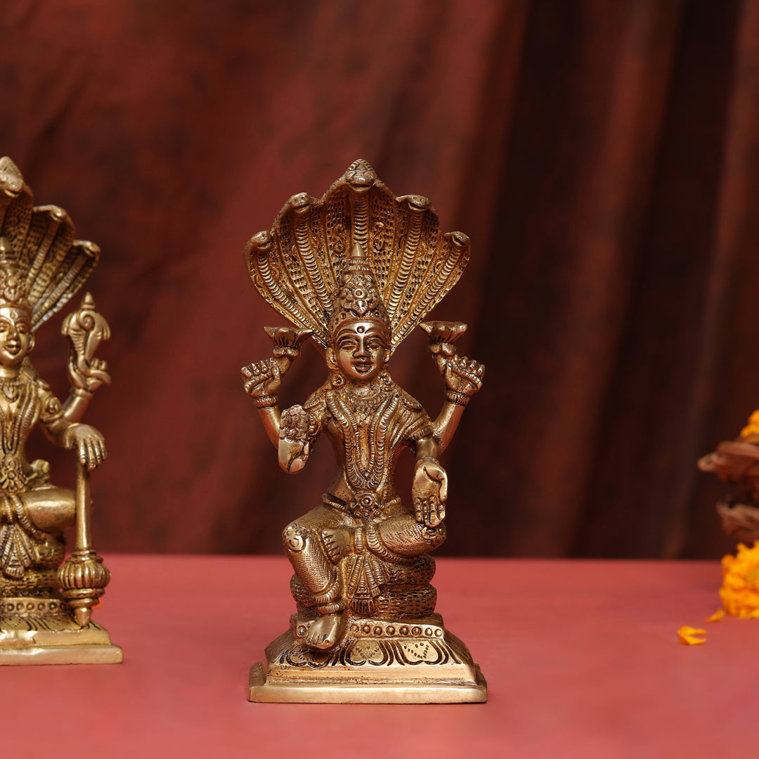 Brass Sitting Vishnu Lakshmi Set (8.5 Inch)