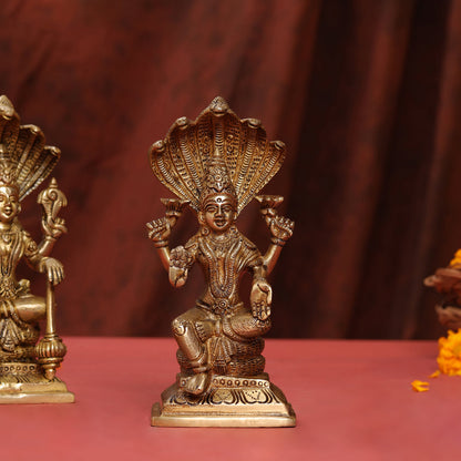 Brass Sitting Vishnu Lakshmi Set (8.5 Inch)