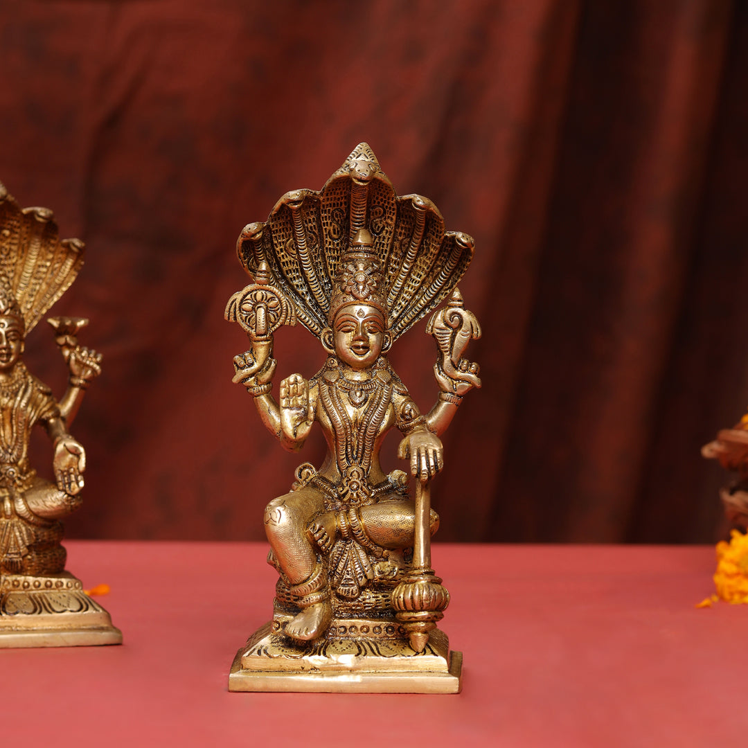 Brass Sitting Vishnu Lakshmi Set (8.5 Inch)