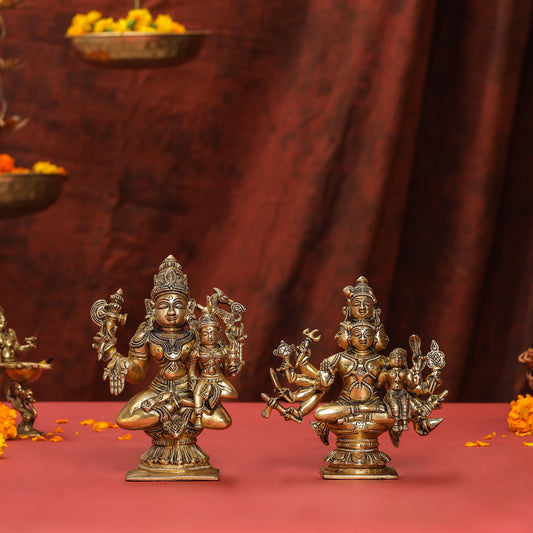 Brass Shiva Parvati Sitting Statue