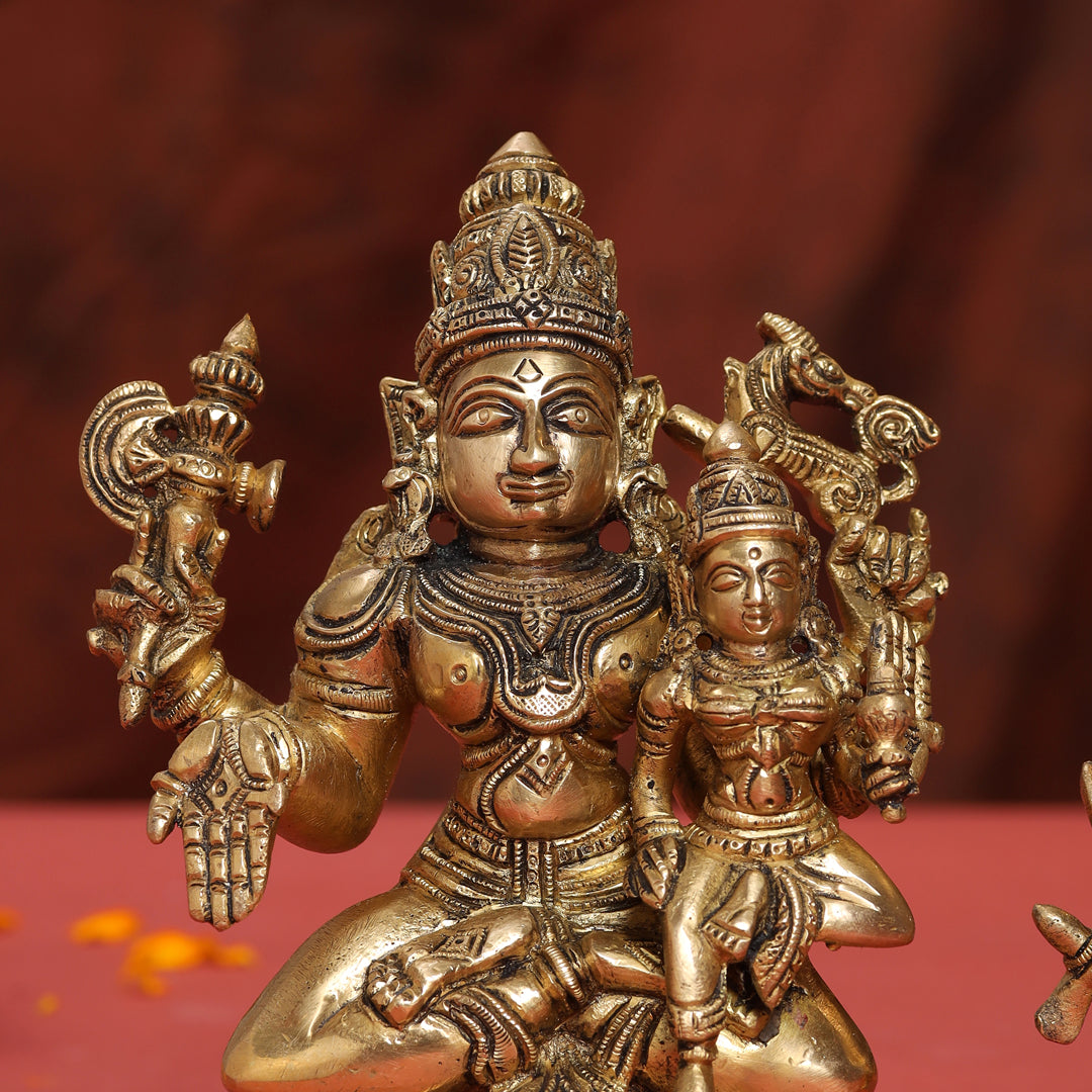Brass Shiva Parvati Sitting Statue
