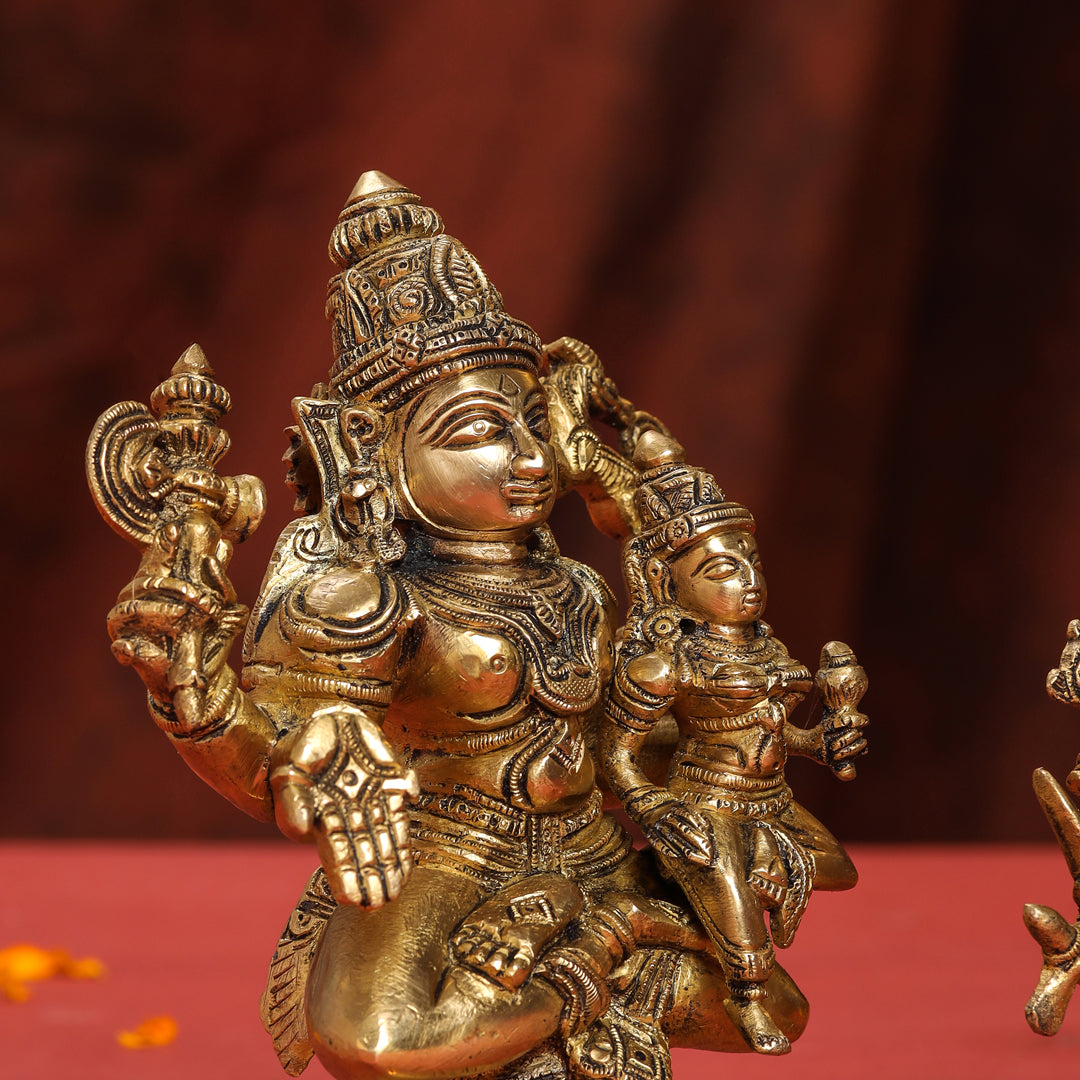 Brass Shiva Parvati Sitting Statue