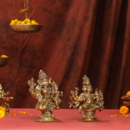 Brass Shiva Parvati Sitting Statue