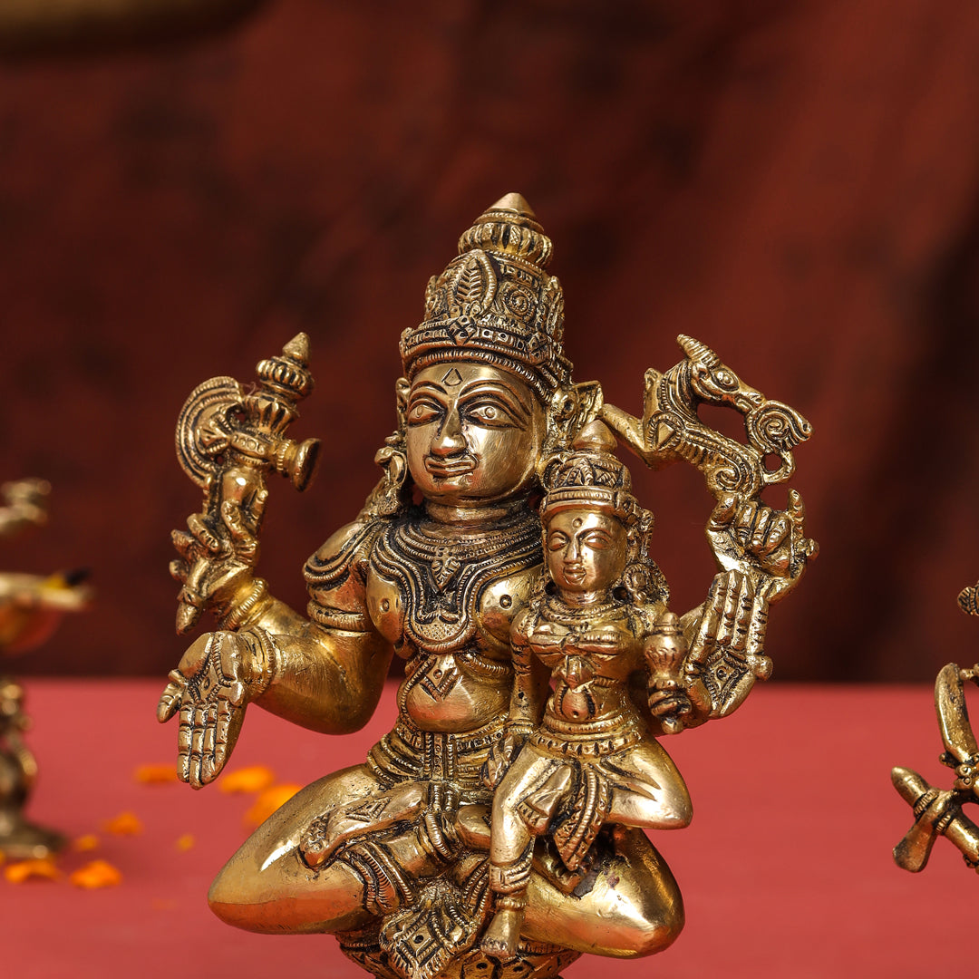 Brass Shiva Parvati Sitting Statue