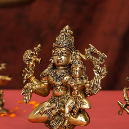 Brass Shiva Parvati Sitting Statue