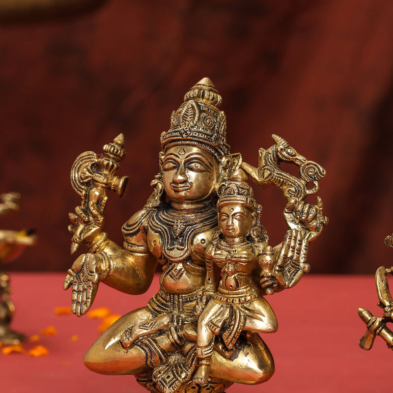 Brass Shiva Parvati Sitting Statue