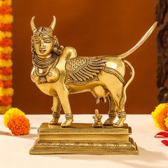 Brass Superfine Kamdhenu Cow Idol (9.5 Inch)