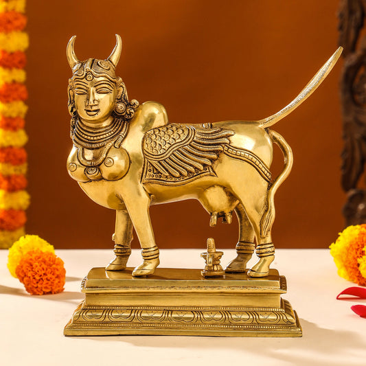 Brass Superfine Kamdhenu Cow Idol (9.5 Inch)