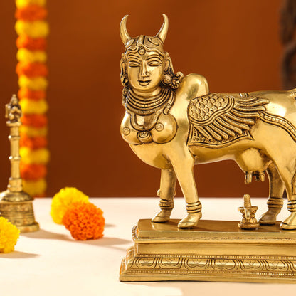 Brass Superfine Kamdhenu Cow Idol (9.5 Inch)