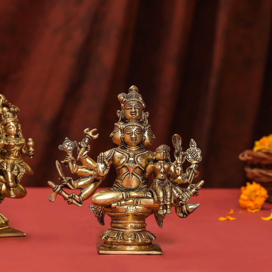 Brass Shiva Parvati Sitting Statue