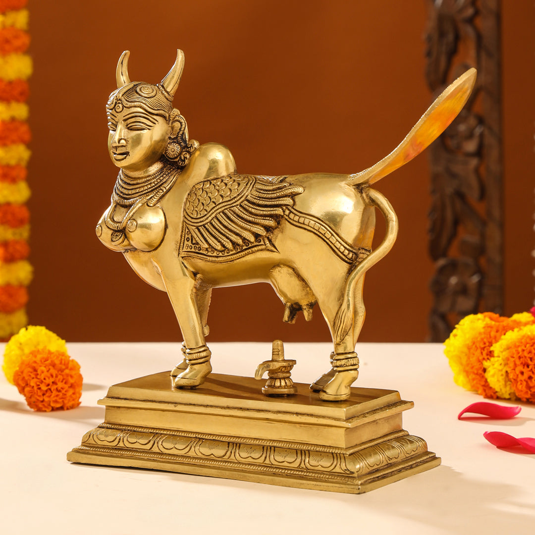 Brass Superfine Kamdhenu Cow Idol (9.5 Inch)