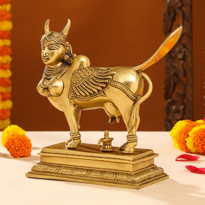 Brass Superfine Kamdhenu Cow Idol (9.5 Inch)