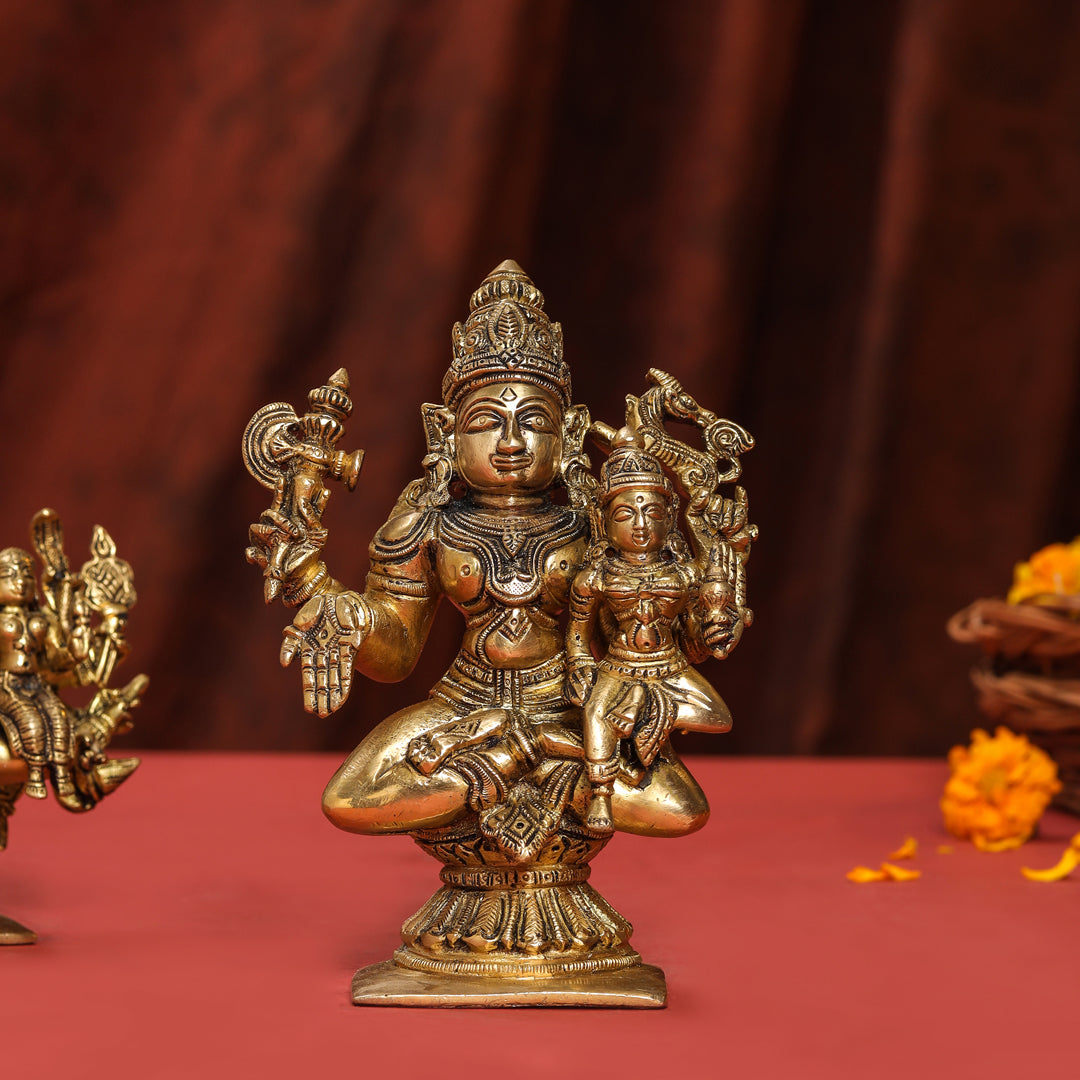 Brass Shiva Parvati Sitting Statue