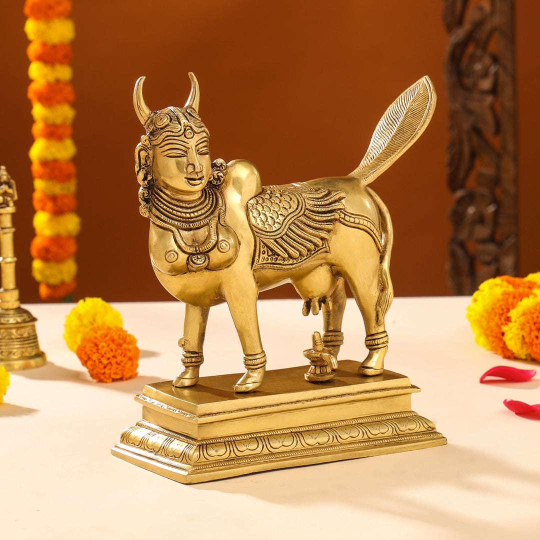 Brass Superfine Kamdhenu Cow Idol (9.5 Inch)