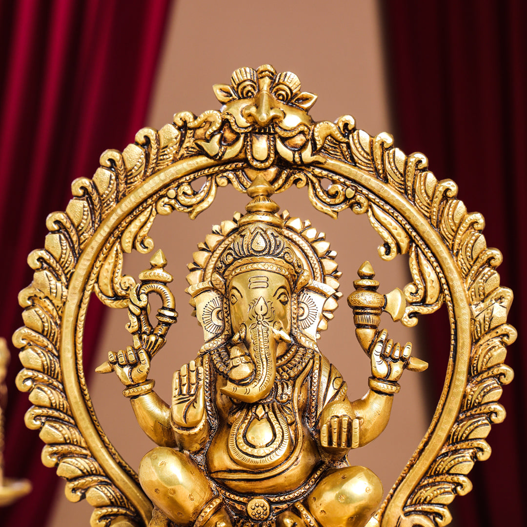 Brass Superfine Ganesha On Throne Idol (14 Inch)